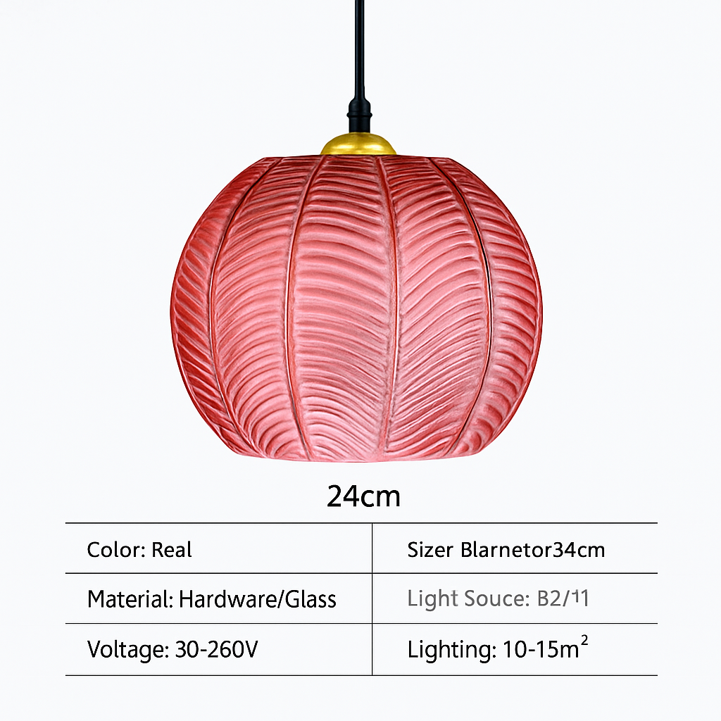 Suspension boule en verre motif feuilles