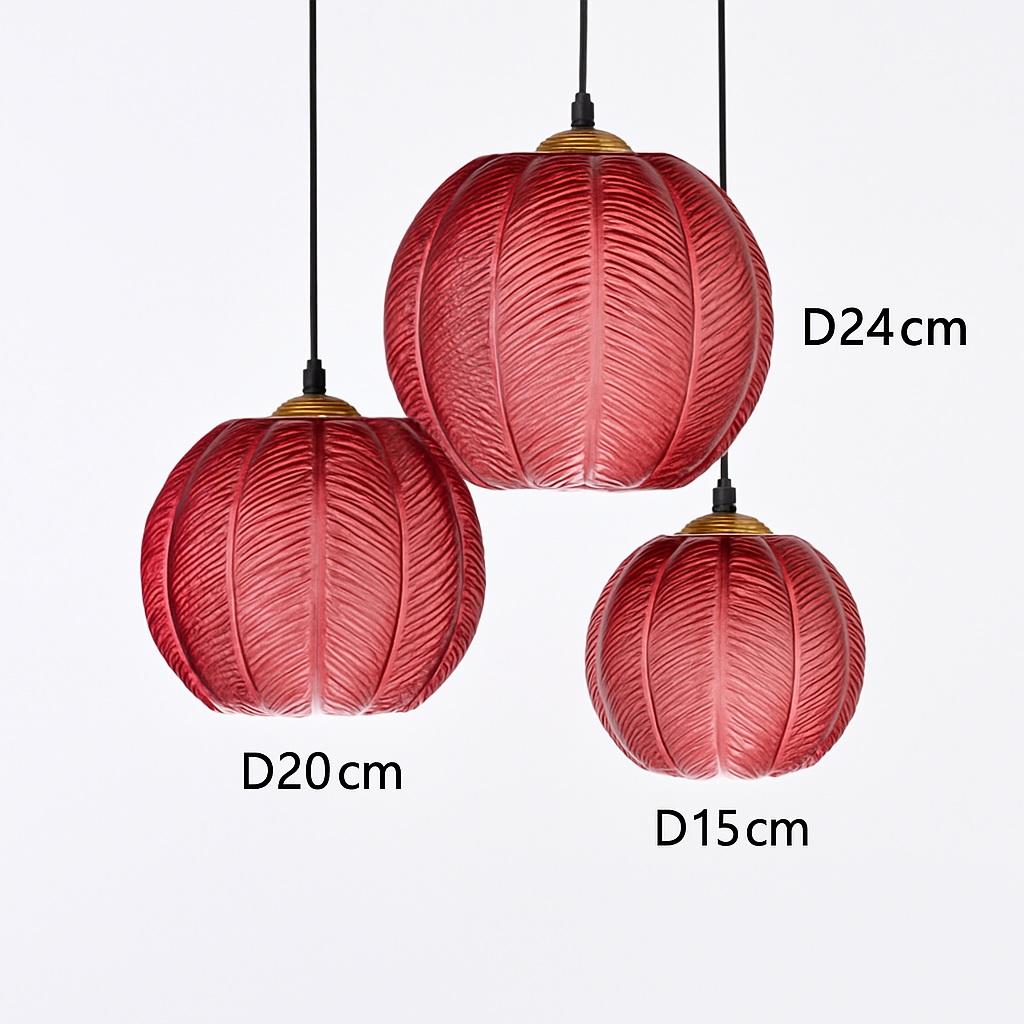Suspension boule en verre motif feuilles