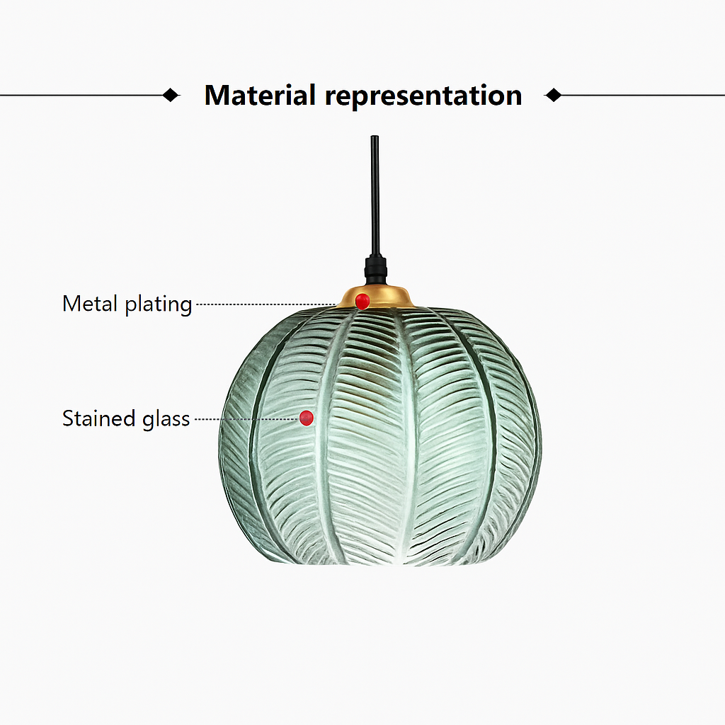 Suspension boule en verre motif feuilles