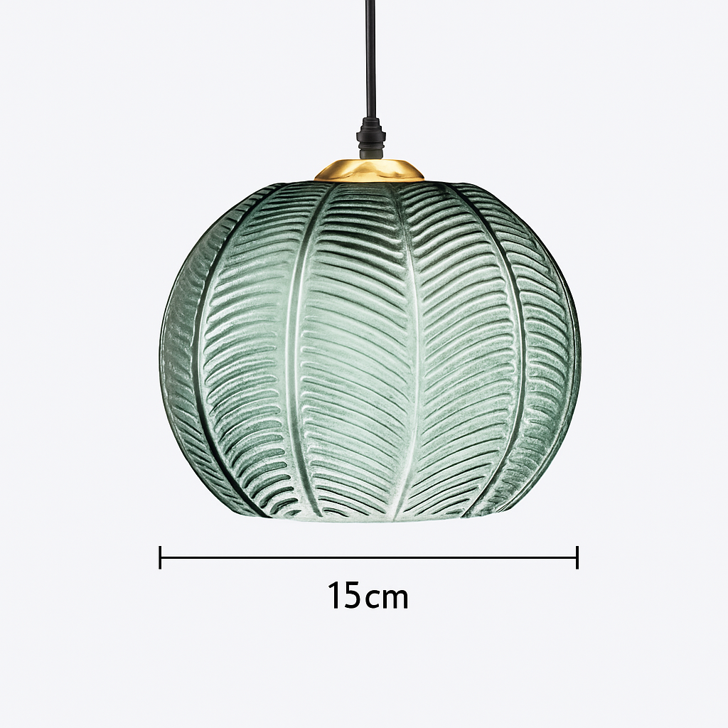 Suspension boule en verre motif feuilles