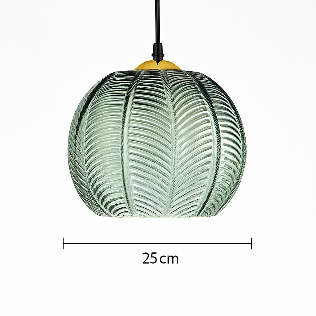 Suspension boule en verre motif feuilles