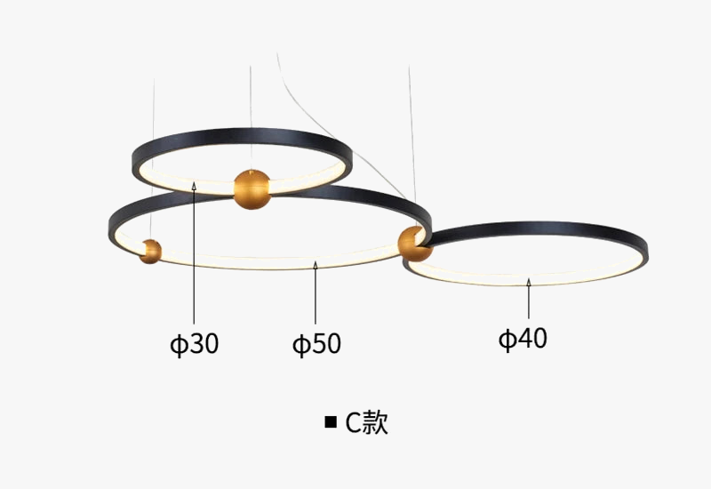 suspension circulaire design à trois lumières en led
