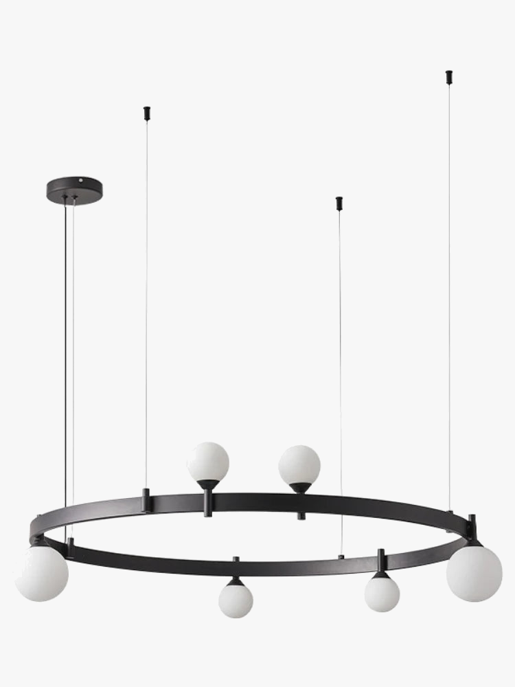suspension circulaire en fer et verre pour décoration intérieure