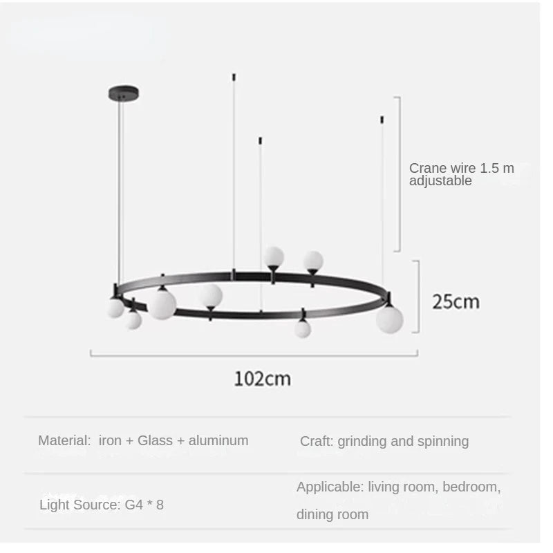 suspension circulaire en fer et verre pour décoration intérieure