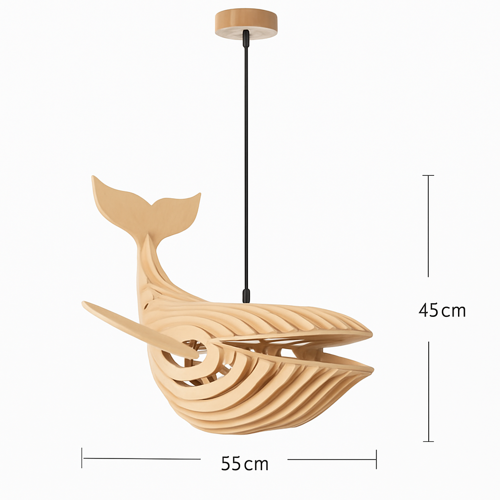 suspension d'art moderne en bois forme baleine pour restaurant