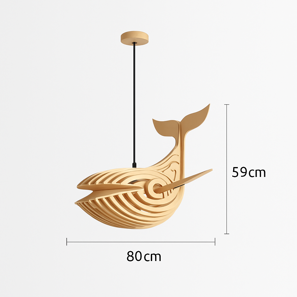 suspension d'art moderne en bois forme baleine pour restaurant