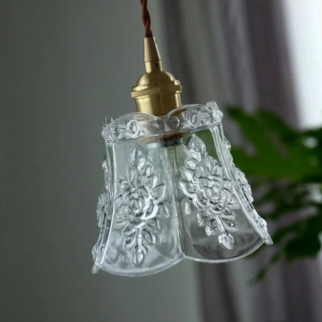 Suspension avec abat-jour fleur en verre moderne