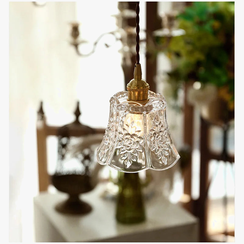 Suspension avec abat-jour fleur en verre moderne