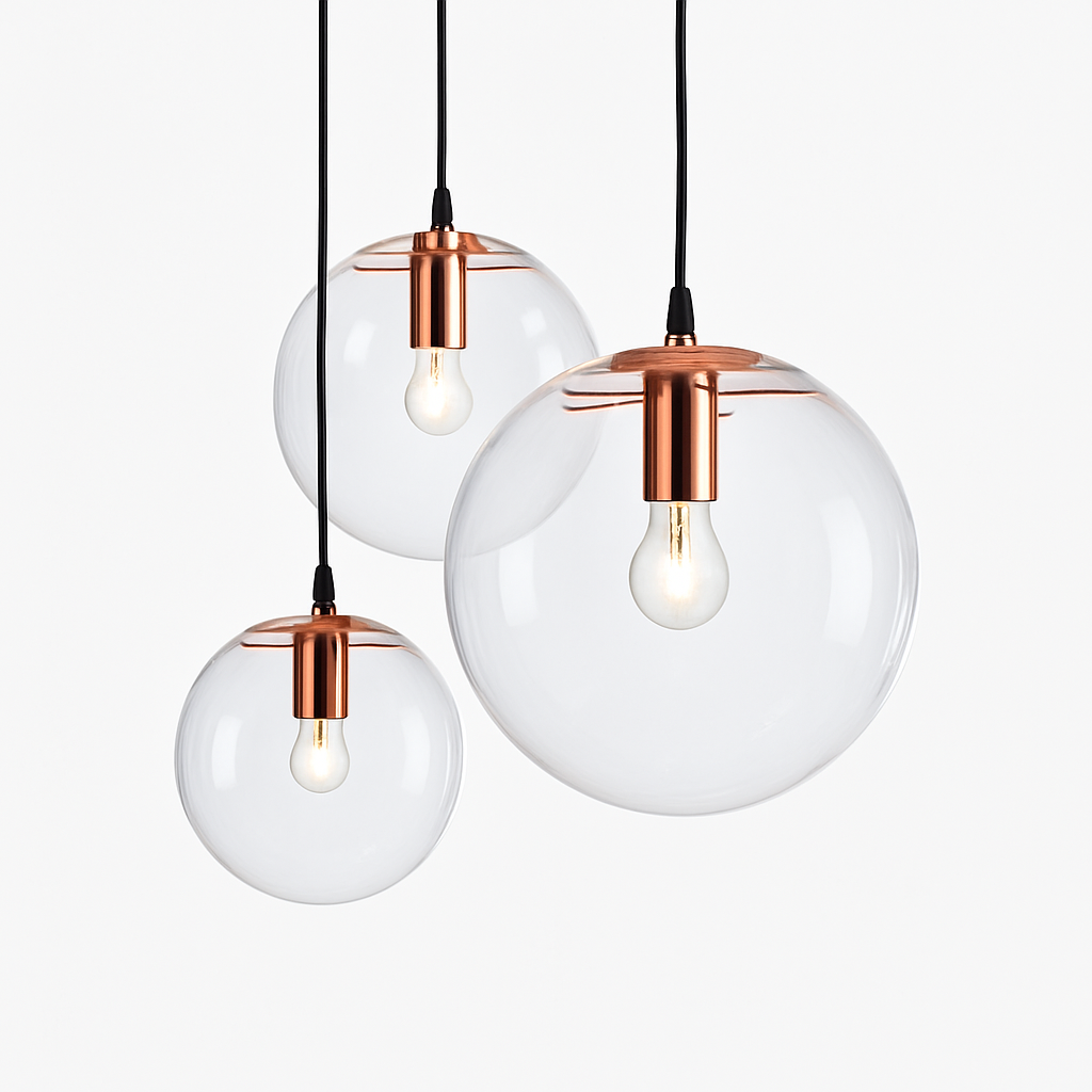 Suspension design boule en verre à LED rose gold ou noire