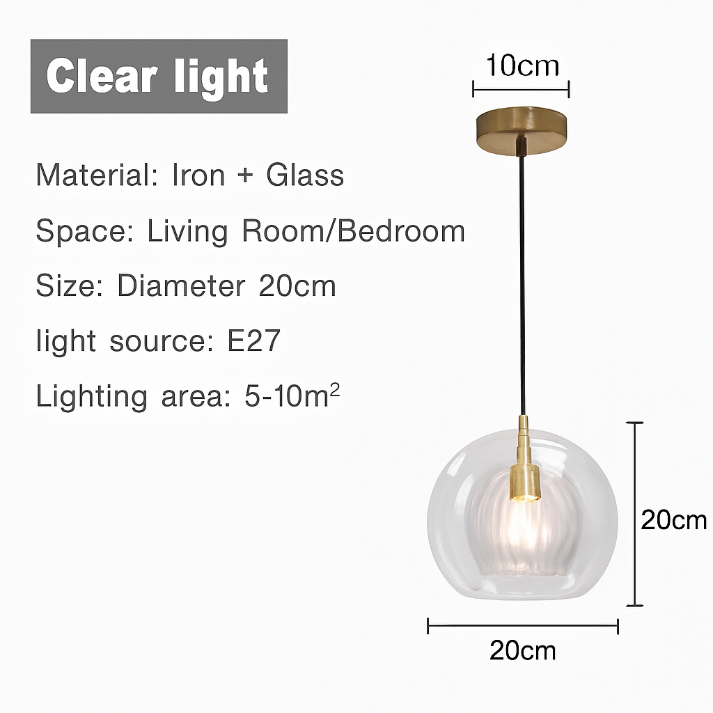 Suspension design boule nordique moderne en verre créative