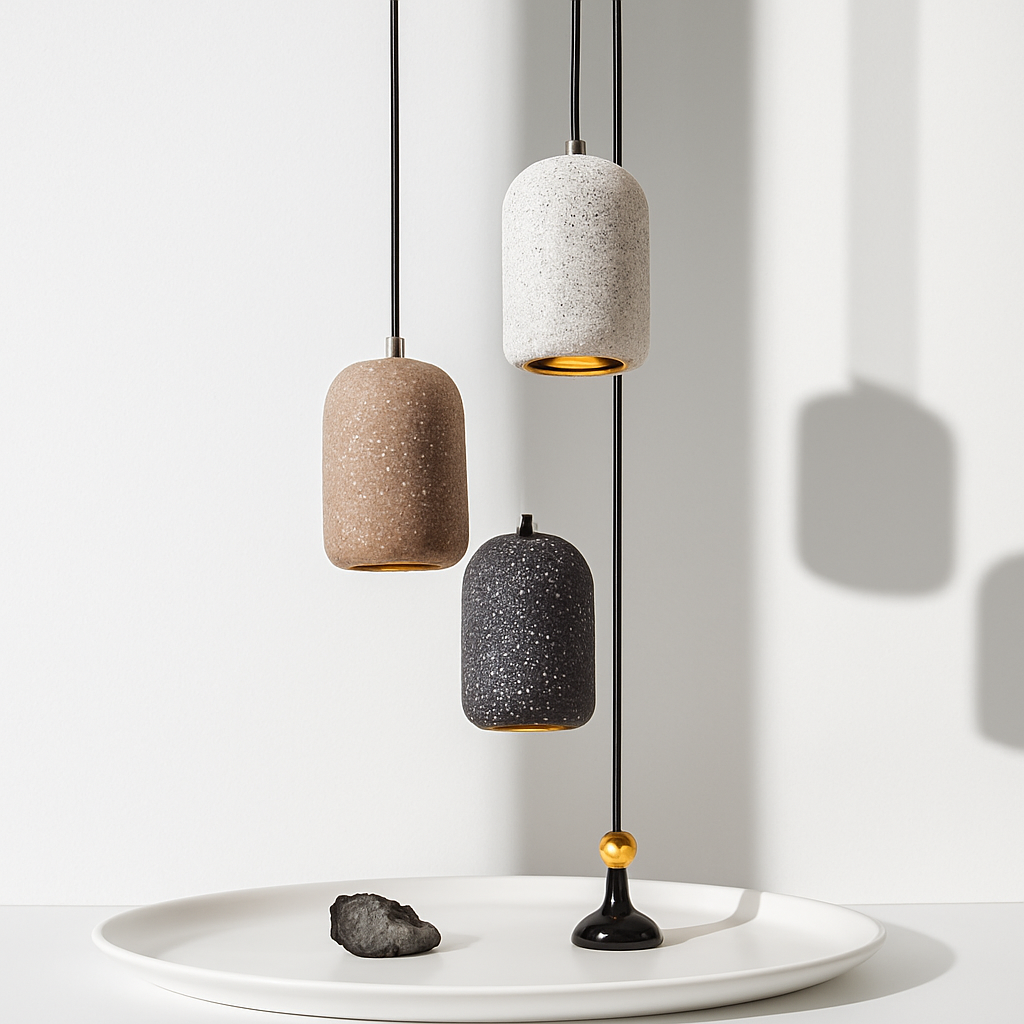 Suspension design cylindrique en ciment façon terrazzo LED
