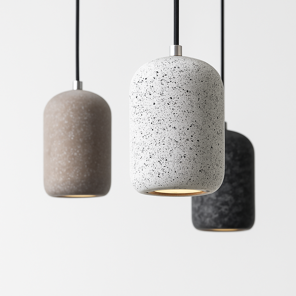Suspension design cylindrique en ciment façon terrazzo LED