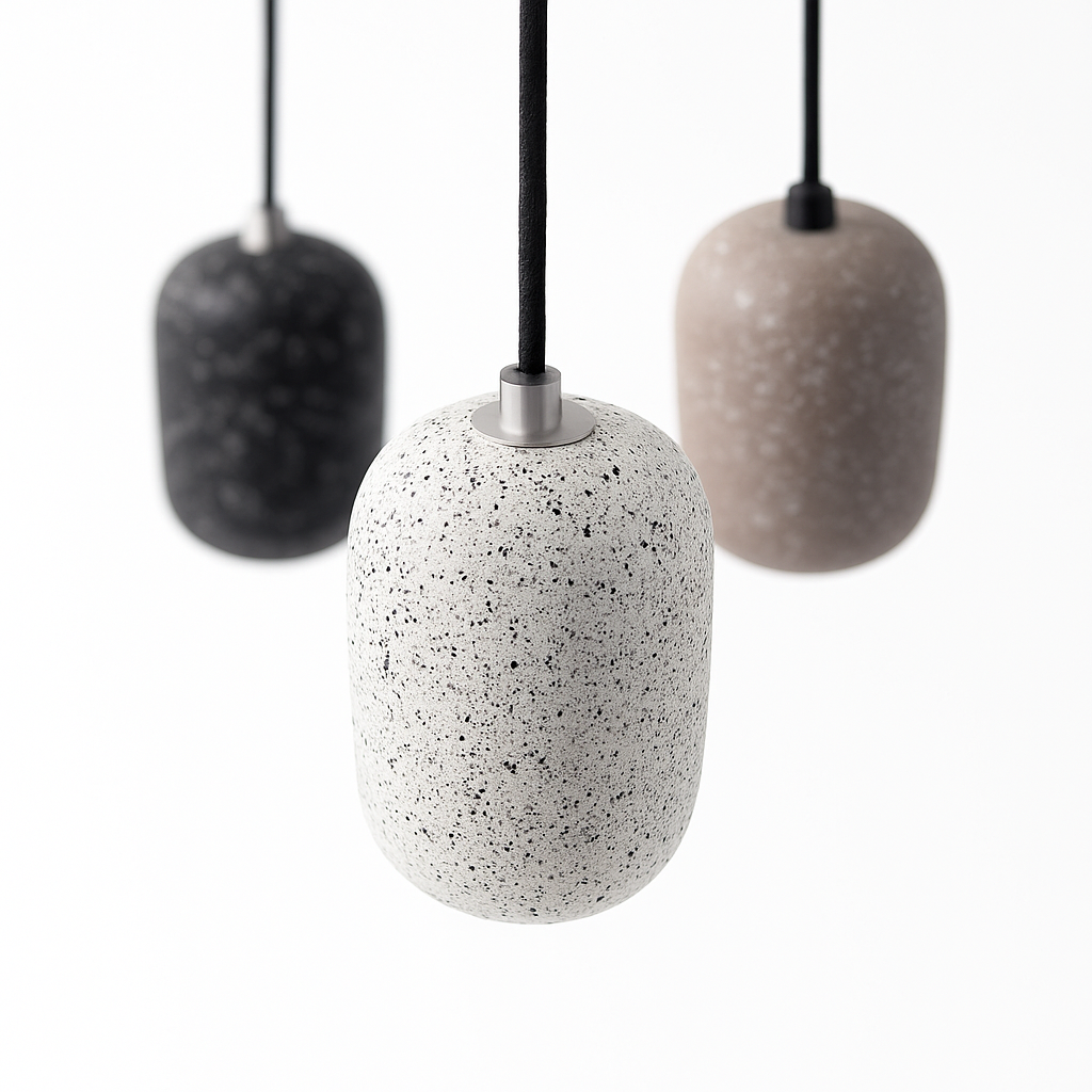 Suspension design cylindrique en ciment façon terrazzo LED