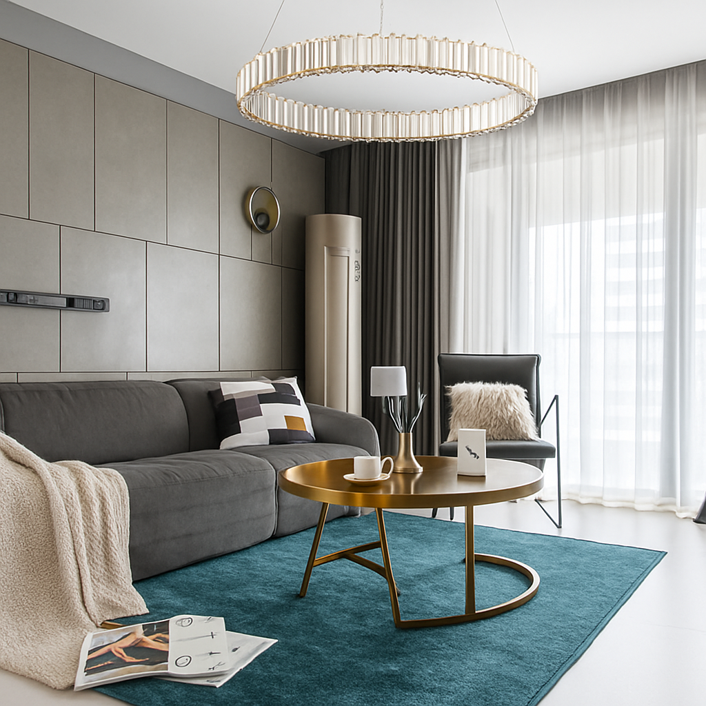 Suspension design dorée LED avec anneau en verre Luxury