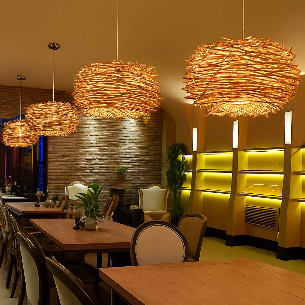 Suspension design en forme de nid d'oiseaux Rattan