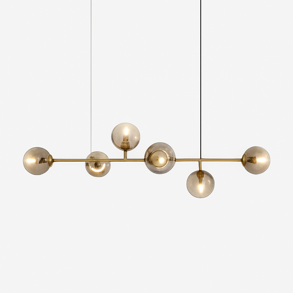 Suspension design LED allongée avec plusieurs abats-jour métal
