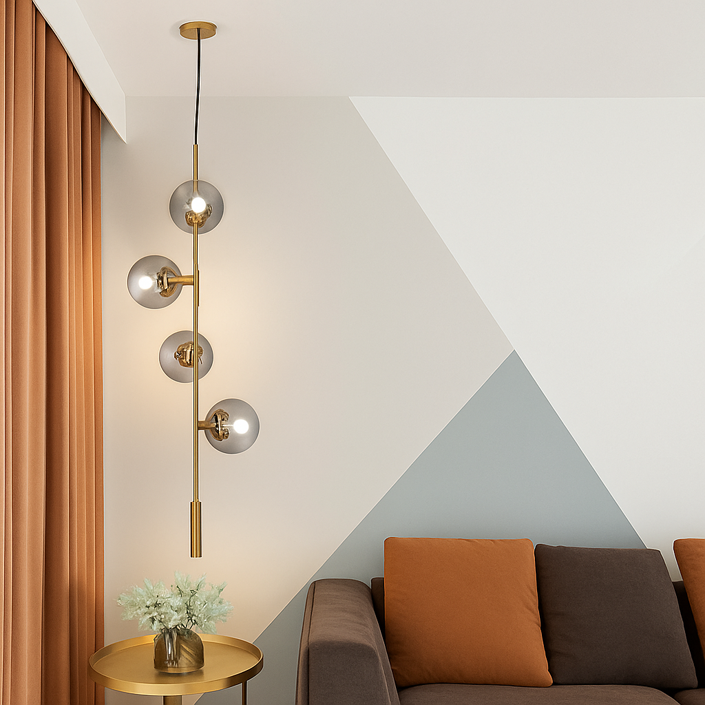 Suspension design LED allongée avec plusieurs abats-jour métal