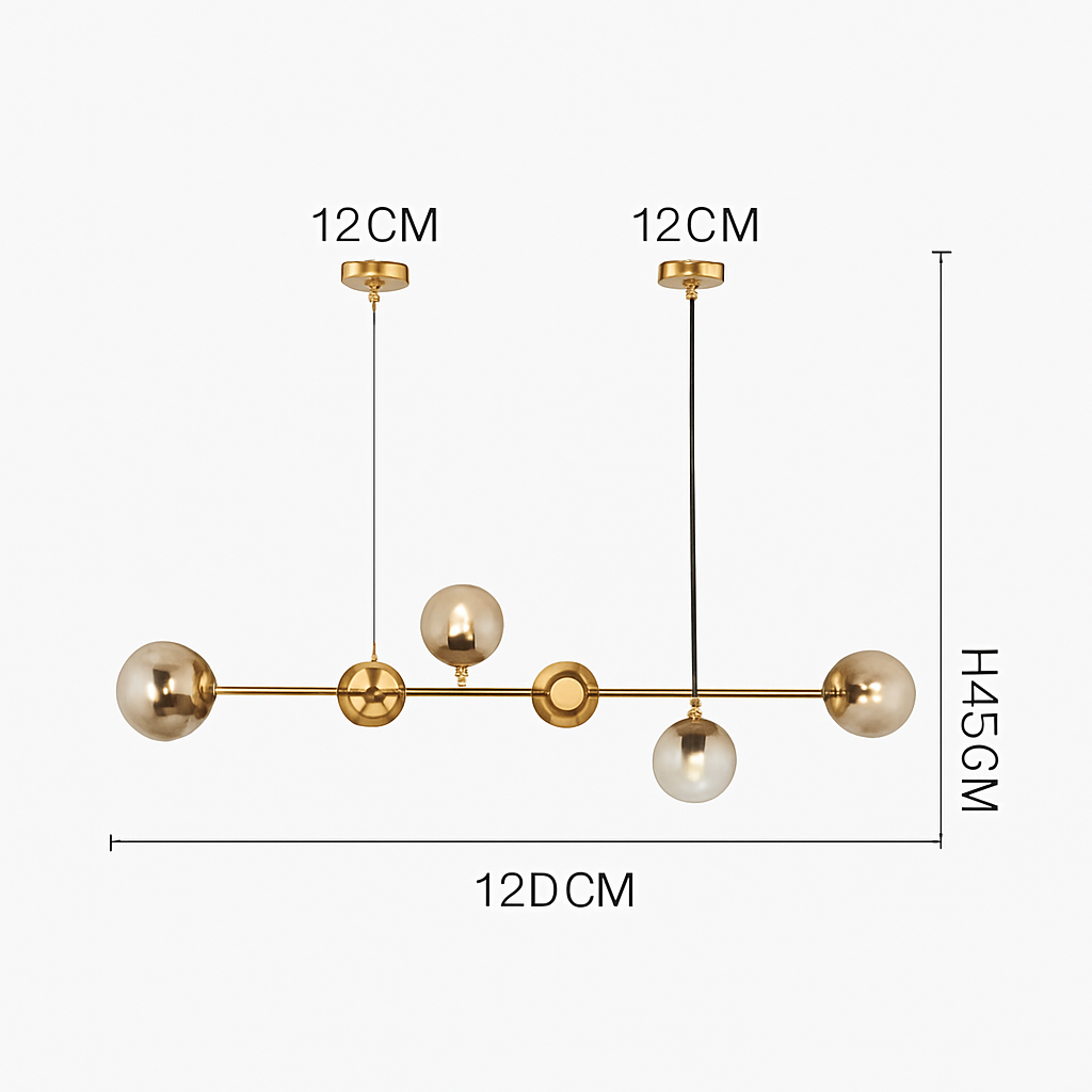Suspension design LED allongée avec plusieurs abats-jour métal