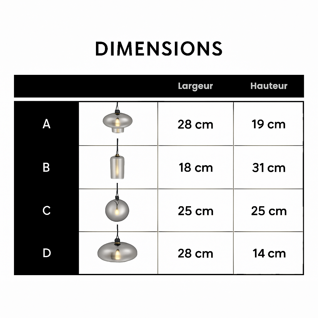 Suspension design LED aux formes arrondies en verre avec ampoule industrielle