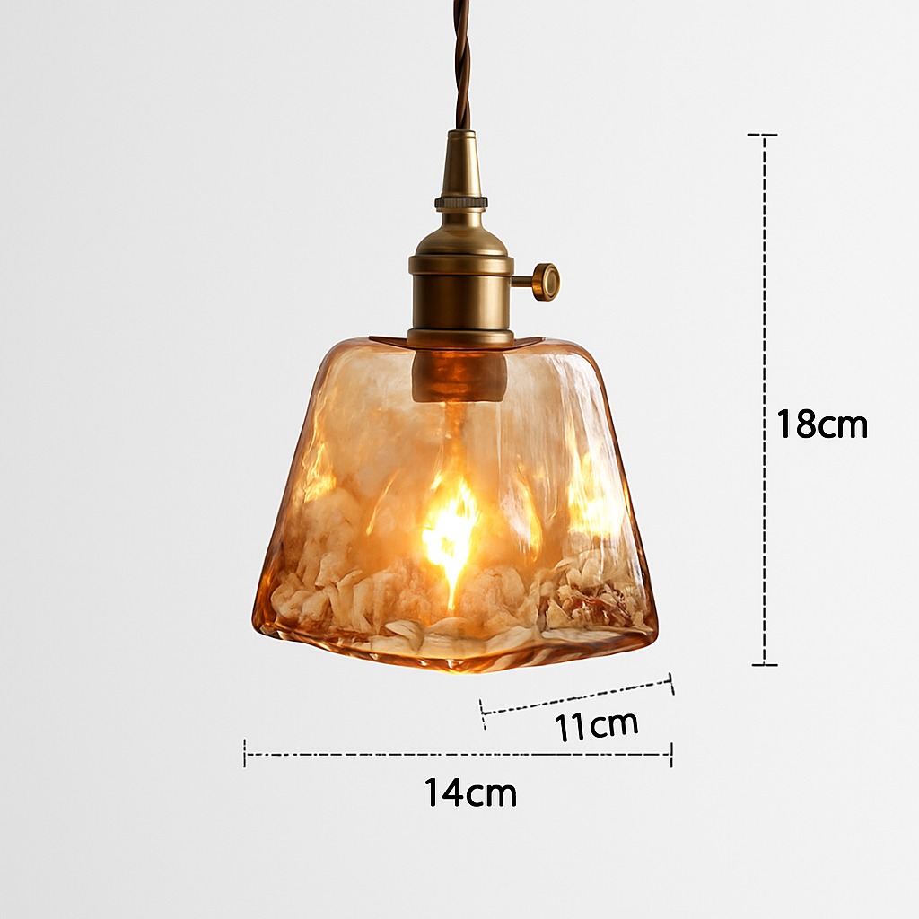 Suspension design à LED avec abat-jour en verre ambré Rétro