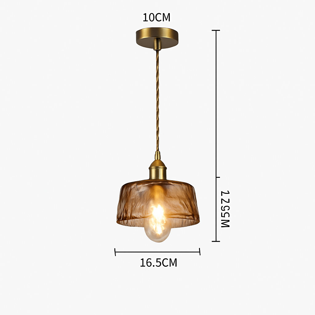 Suspension design à LED avec abat-jour en verre ambré Rétro