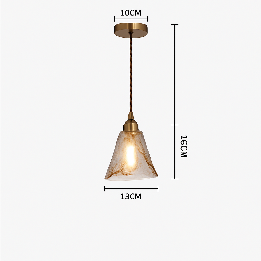 Suspension design à LED avec abat-jour en verre ambré Rétro
