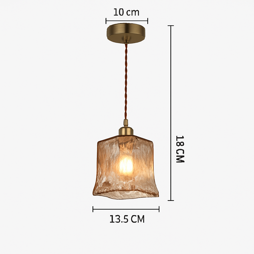 Suspension design à LED avec abat-jour en verre ambré Rétro