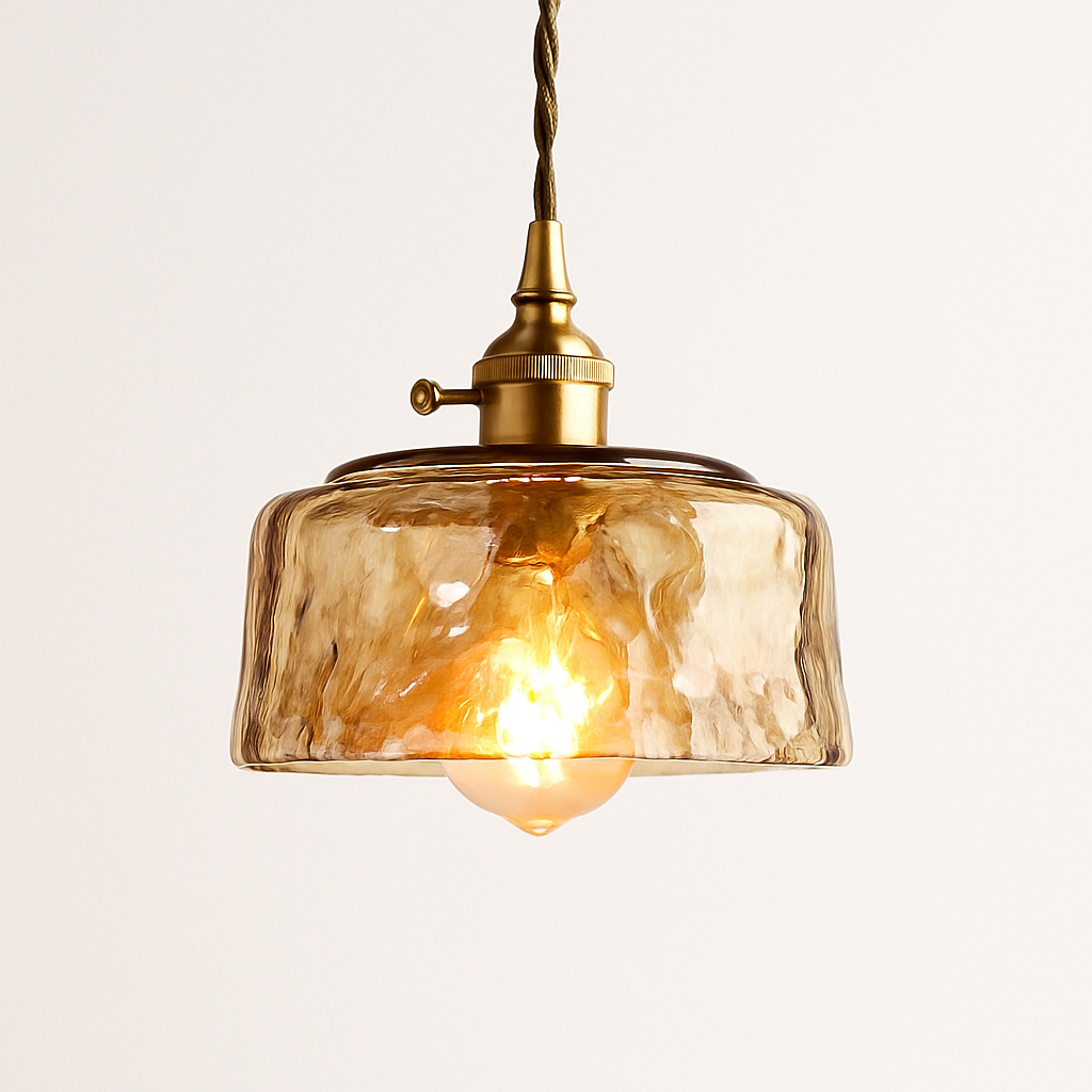 Suspension design à LED avec abat-jour en verre ambré Rétro