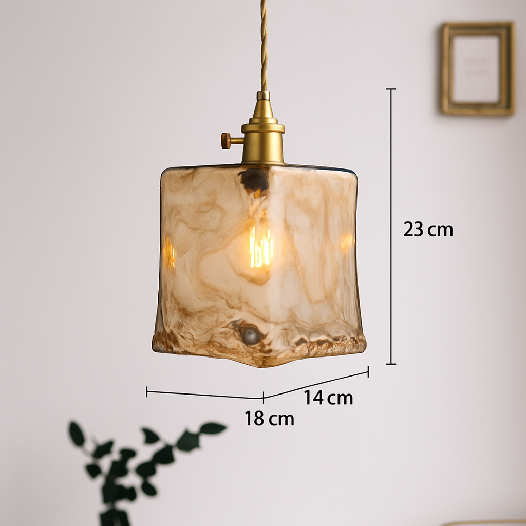 Suspension design à LED avec abat-jour en verre ambré Rétro
