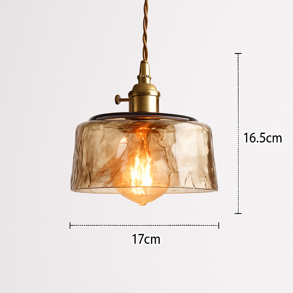 Suspension design à LED avec abat-jour en verre ambré Rétro