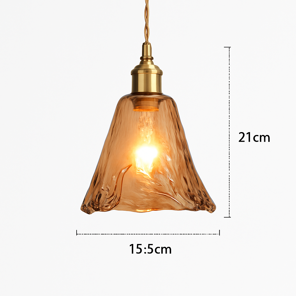 Suspension design à LED avec abat-jour en verre ambré Rétro