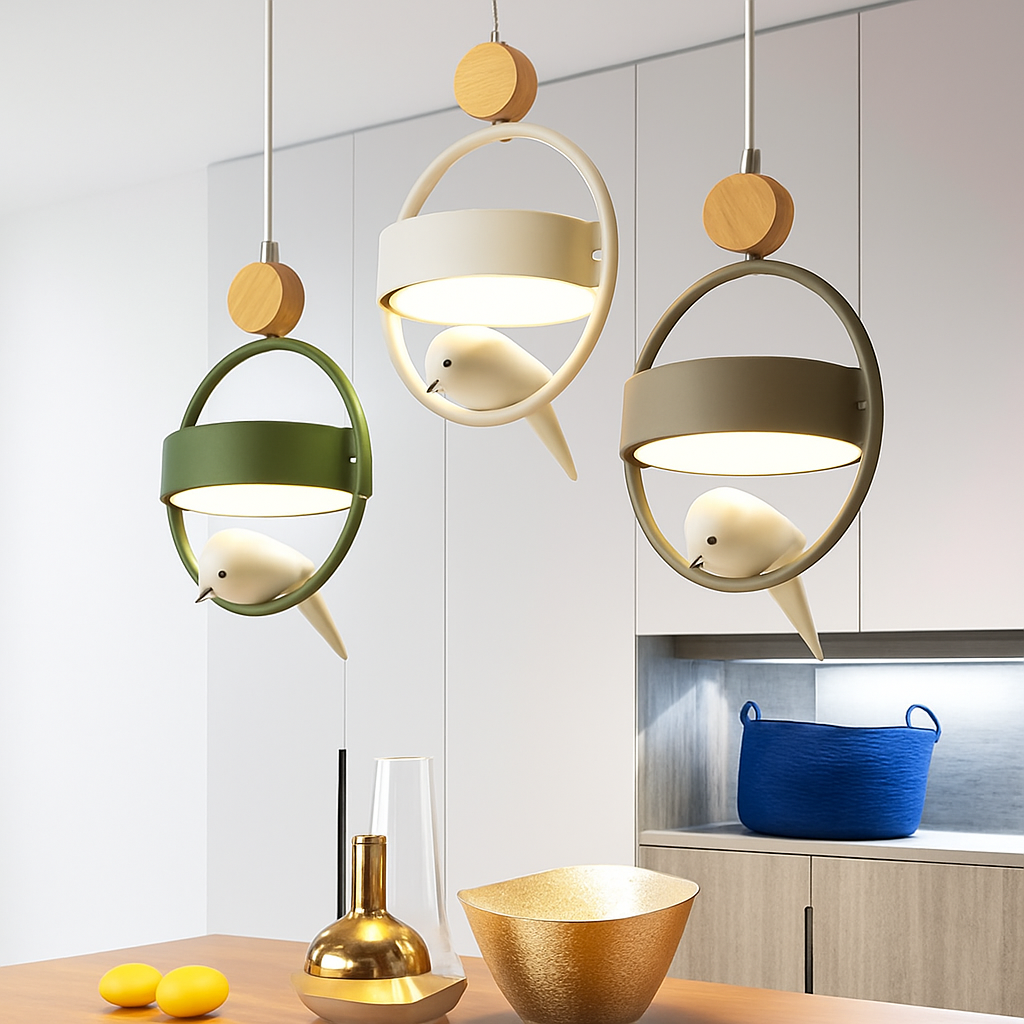 Suspension design LED avec petit oiseau suspendu Bessie