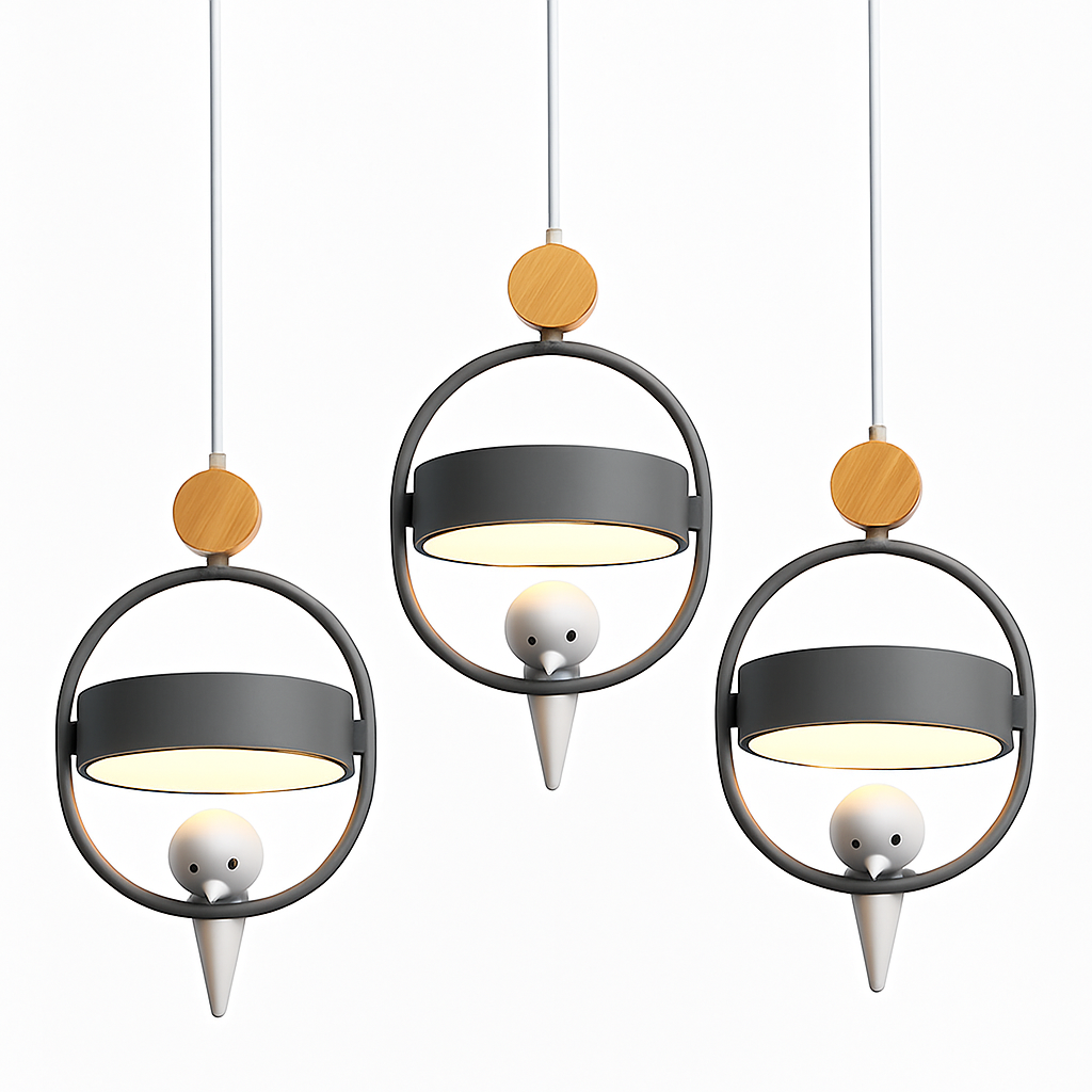 Suspension design LED avec petit oiseau suspendu Bessie