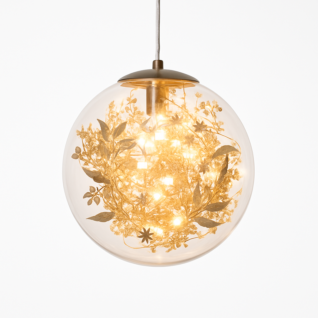 Suspension design LED boule en verre avec feuilles chromées intérieur