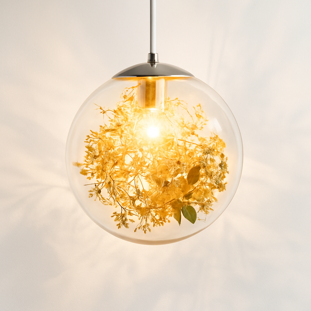 Suspension design LED boule en verre avec feuilles chromées intérieur