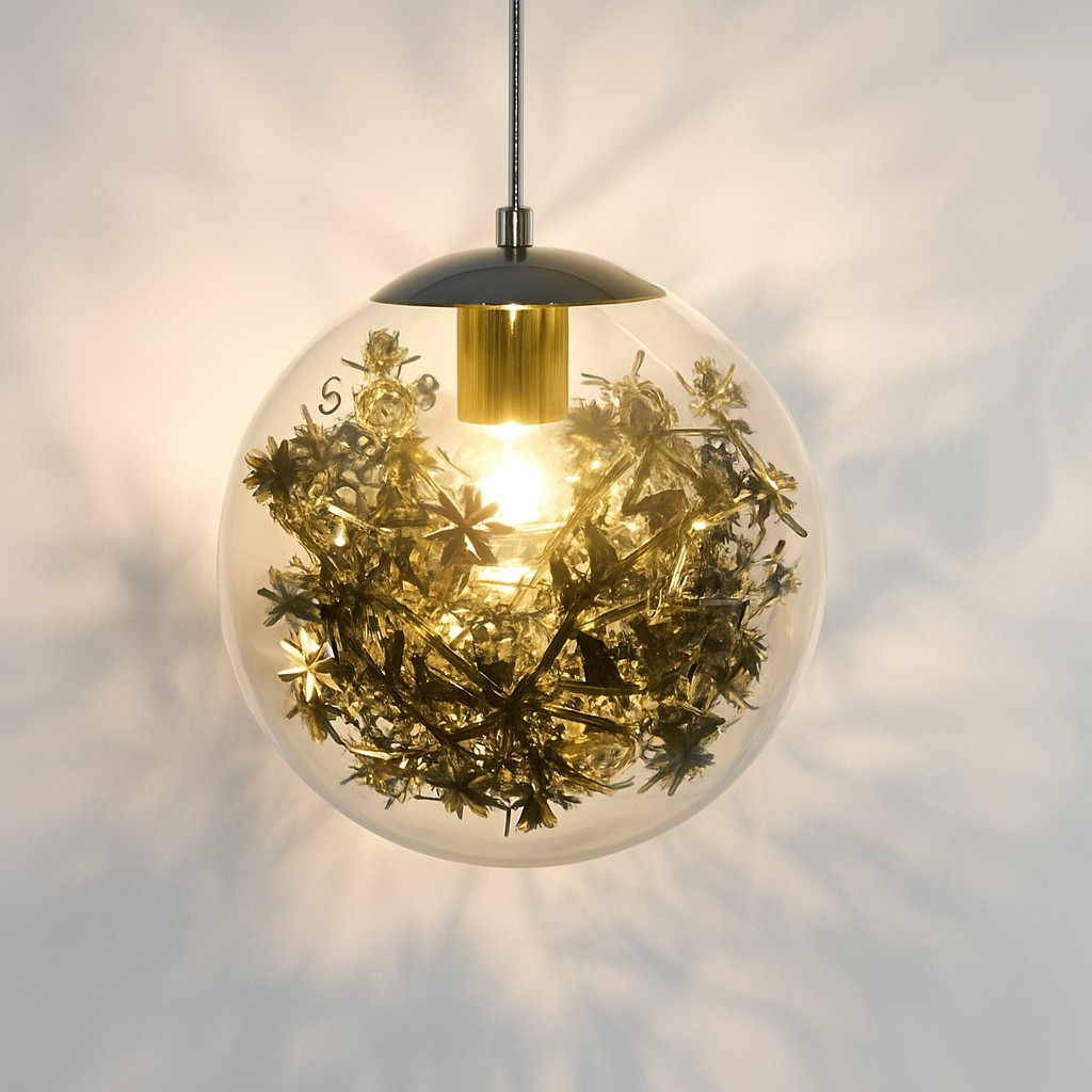 Suspension design LED boule en verre avec feuilles chromées intérieur