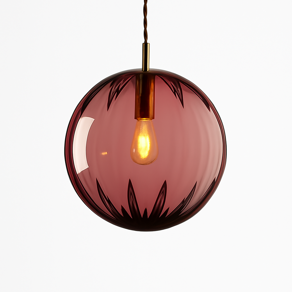 Suspension design à LED en boule de verre colorée