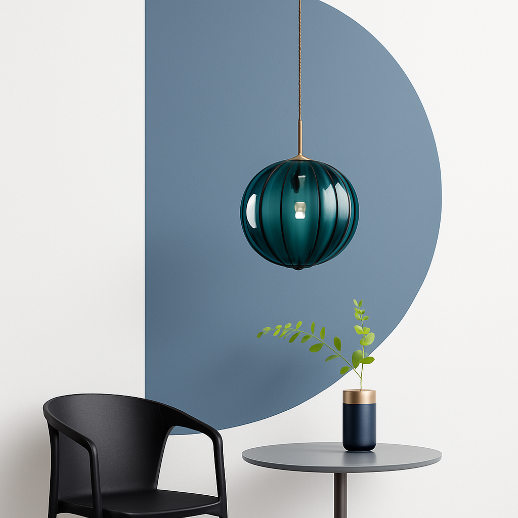 Suspension design à LED en boule de verre colorée