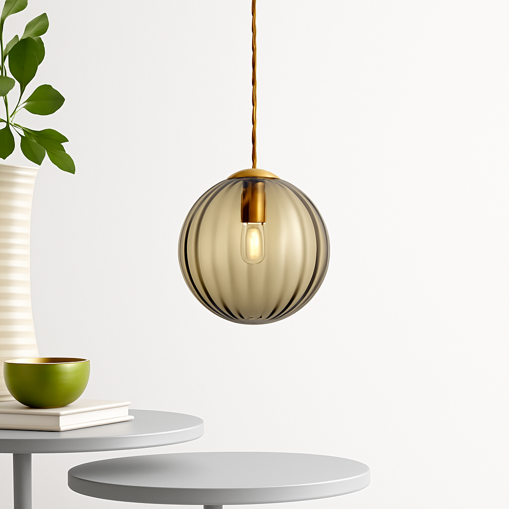 Suspension design à LED en boule de verre colorée