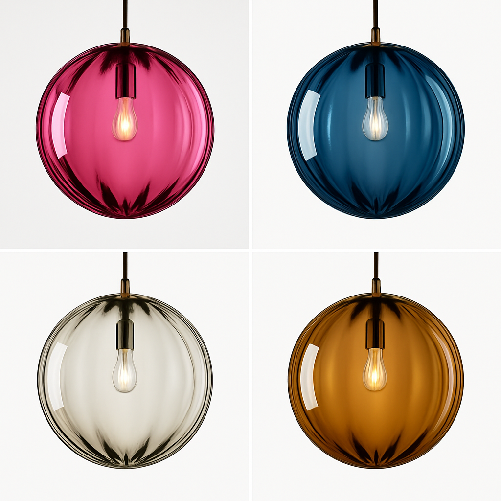 Suspension design à LED en boule de verre colorée