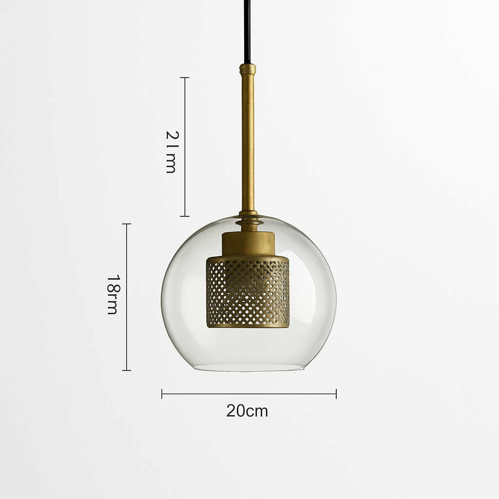 Suspension design LED en verre avec lampe doré