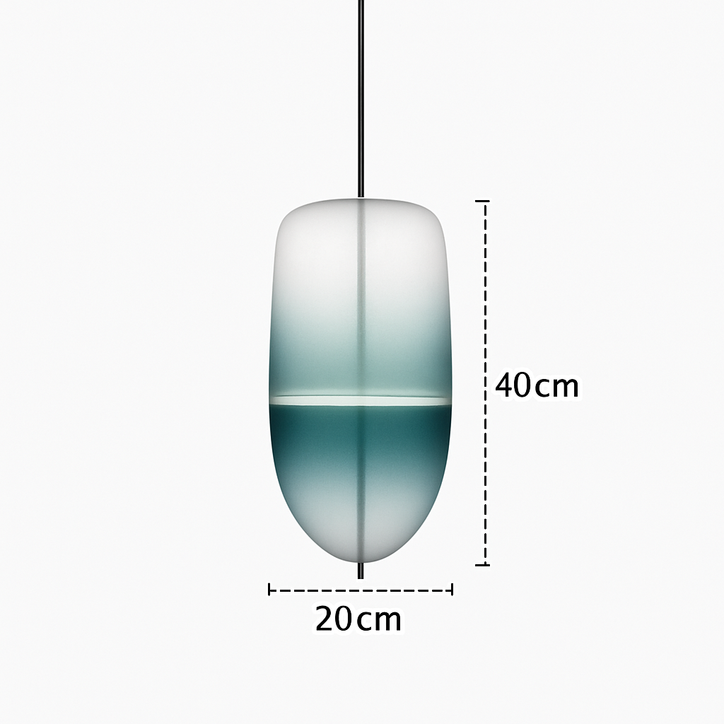 Suspension design LED en verre bleu de plusieurs formes