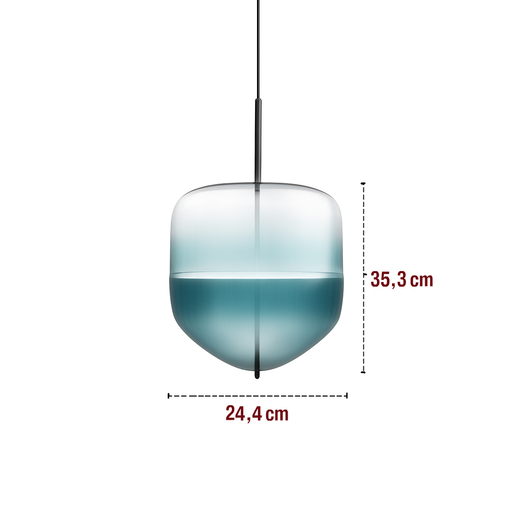 Suspension design LED en verre bleu de plusieurs formes