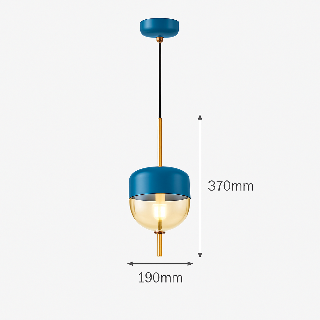 Suspension design moderne en verre en forme de goutte bleue