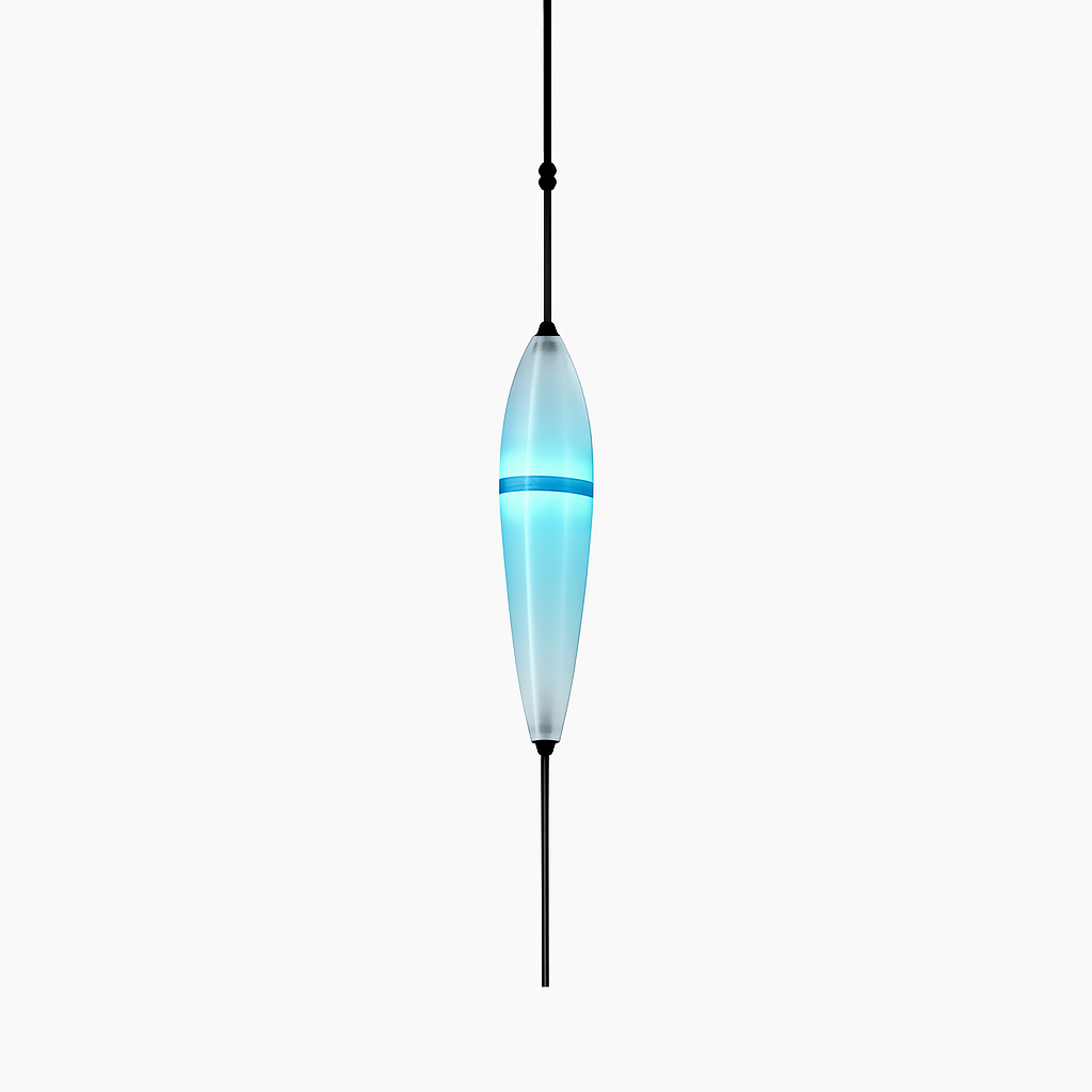 Suspension design moderne en verre en forme de goutte bleue