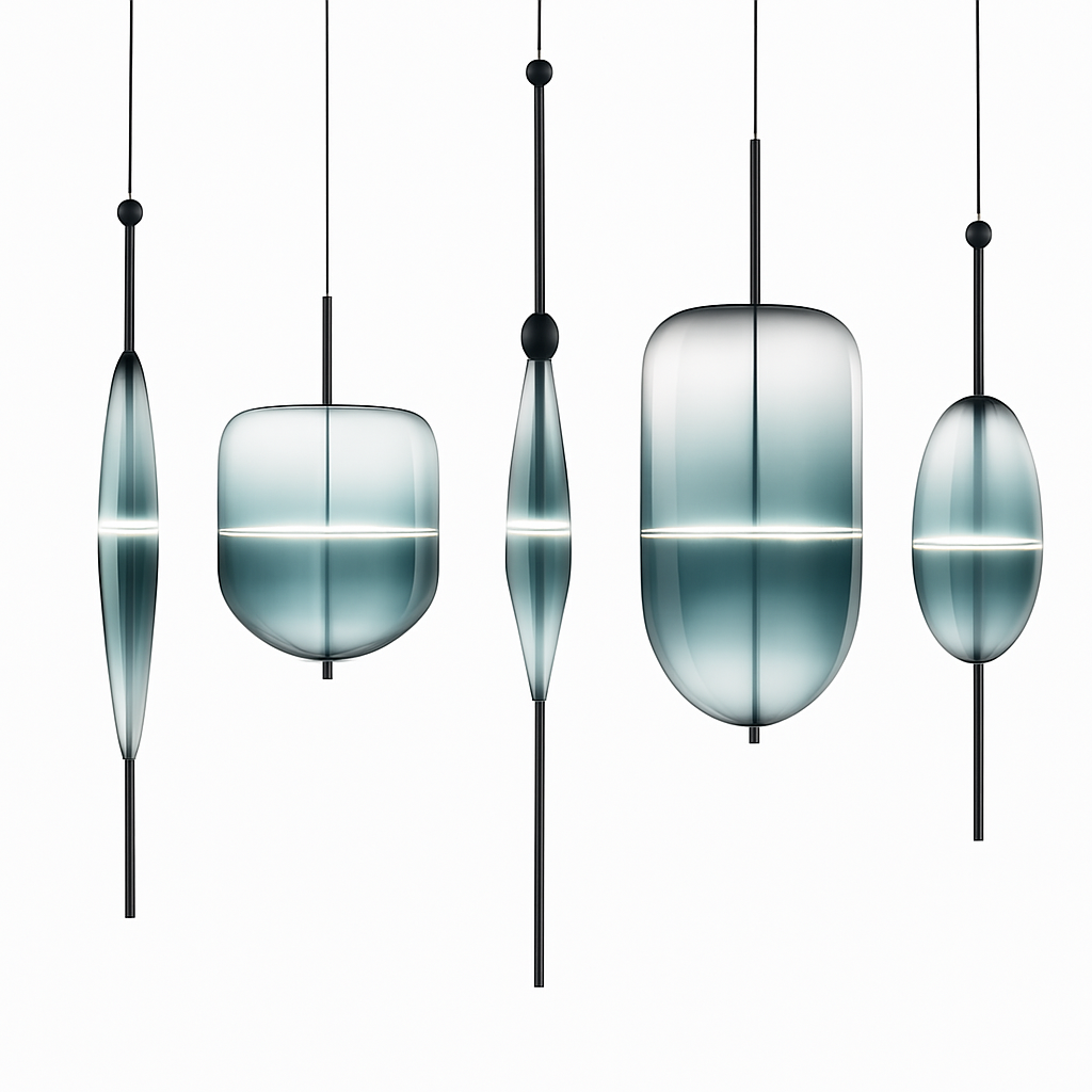 Suspension design moderne en verre en forme de goutte bleue