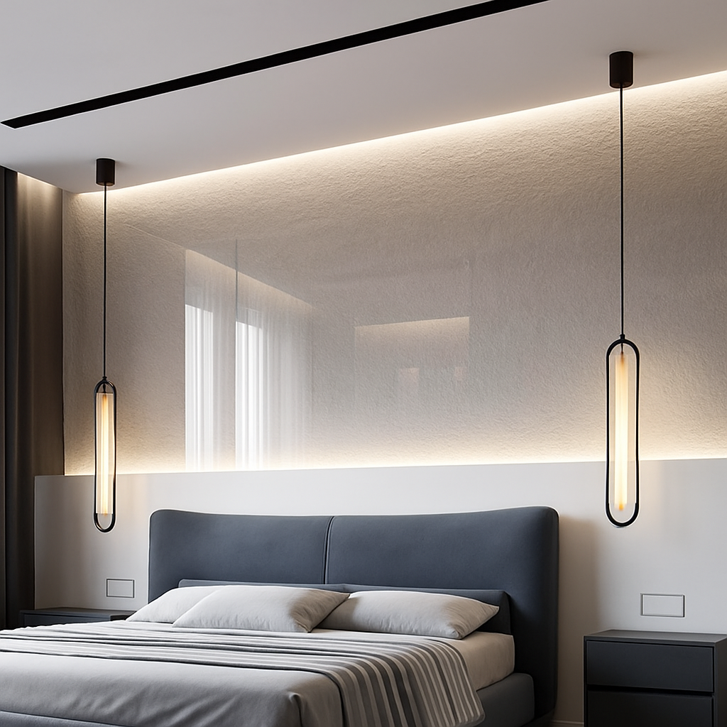 Suspension design moderne LED en anneau allongé noir ou doré Hang
