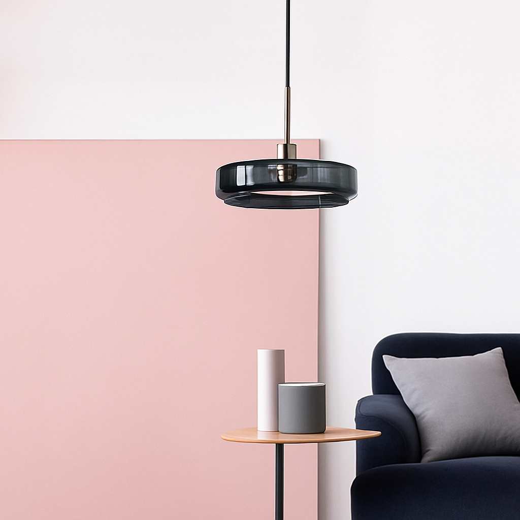 Suspension design ronde en verre bleue Dining