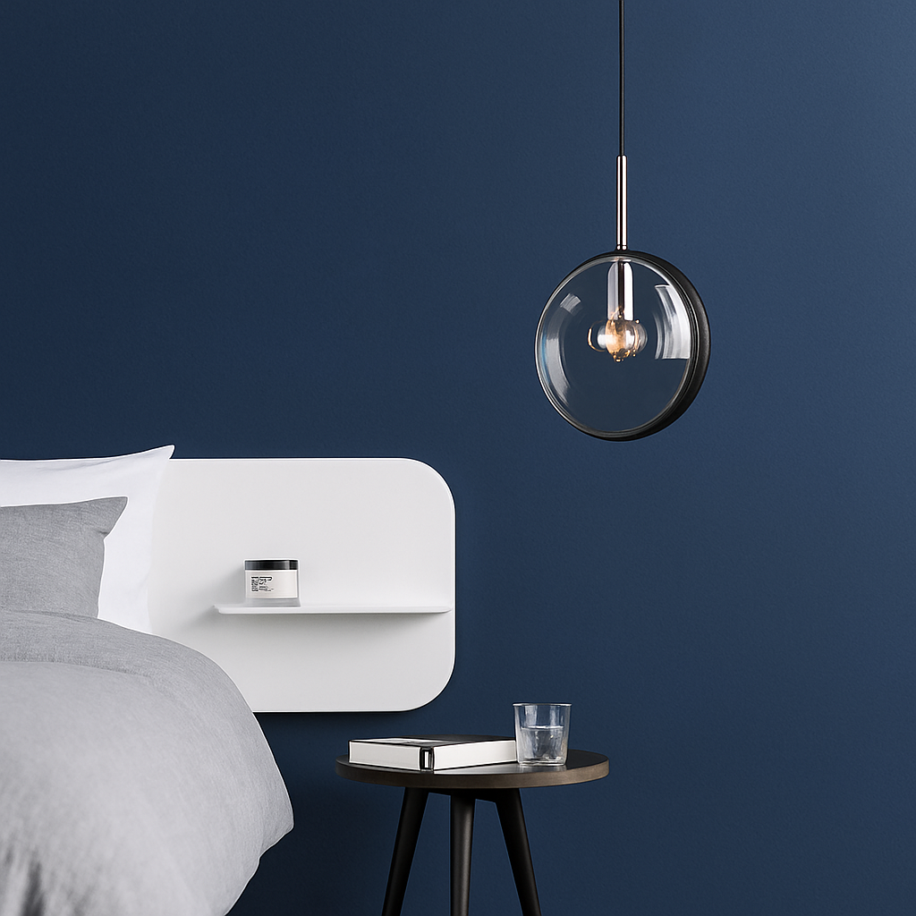 Suspension design ronde en verre bleue Dining
