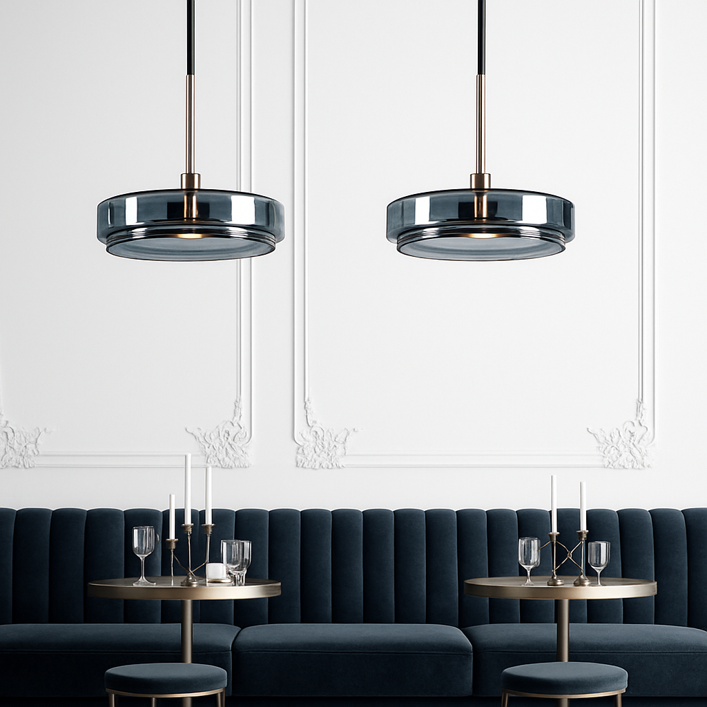 Suspension design ronde en verre bleue Dining